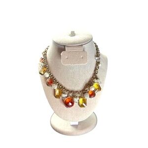 White House Black Market Chunky Gem Statement Necklace Gold Orange  and Yellow